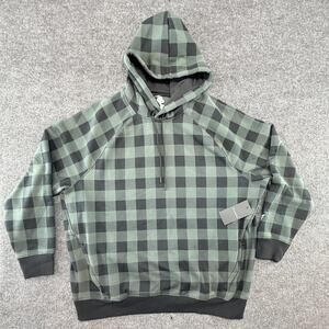 Fabletics Hoodie Mens 2XL Green Plaid Fleece Pullover Sweatshirt Zip Pocket